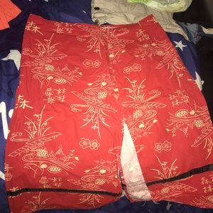 Slant red patterned skirt